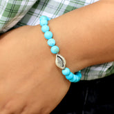 Sky Blue Stone Beaded Stretch Bracelet in Sterling Silver Kodi